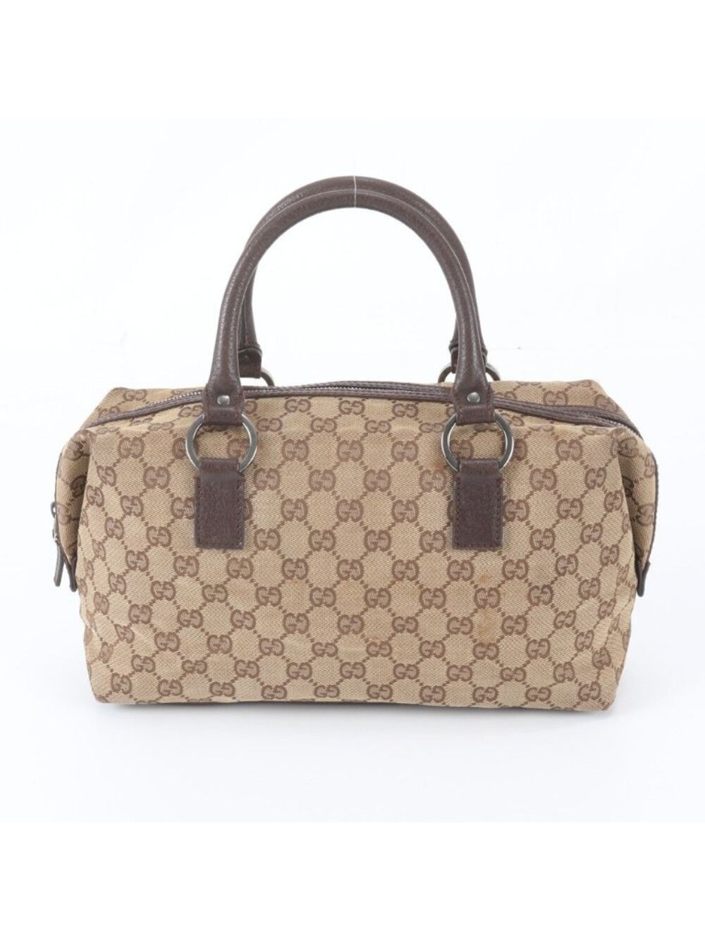 Gucci GG Canvas Leather Hand Mini Boston Tote Bag Brown